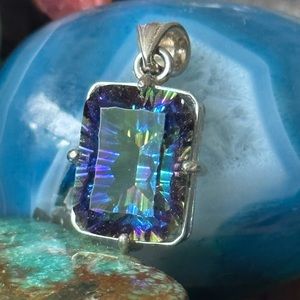 Aura mystic quartz sterling silver pendant
